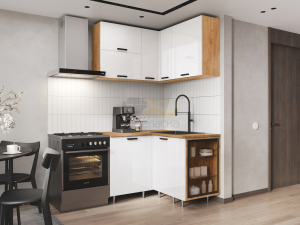 Кухня Рио NEW 1,2х1,2м (490)(исп.1) Компоновка №6 Белый глянец/Дуб Крафт