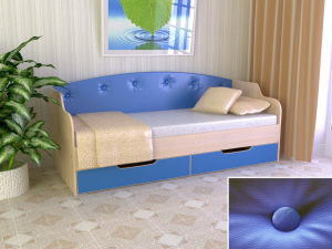Кровать Юниор Тип 2 дуб молочный/синий 900х2000